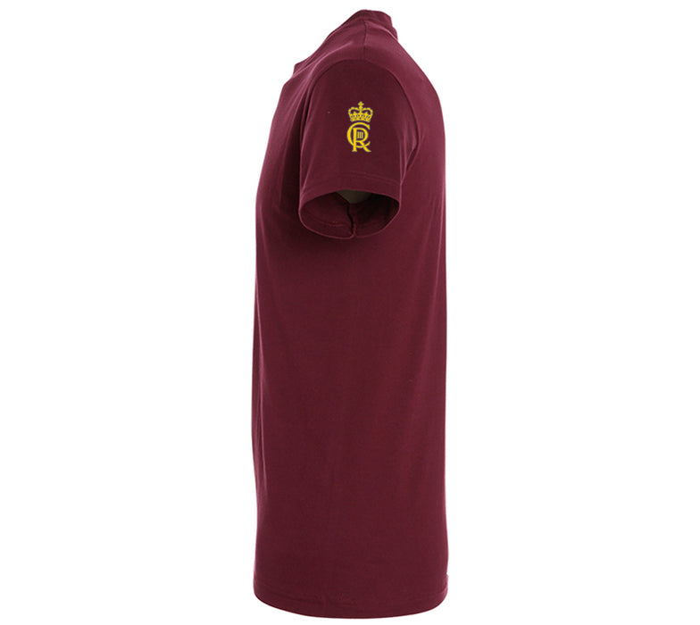 King Charles Coronation Emblem Embroidered Burgundy T-Shirt